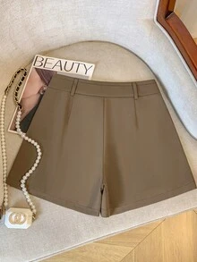 Franclia 1件装女士西装短裤，2026新款，高腰，修身A字阔腿短裤，适合娇小身材的休闲装，春夏款，女士休闲服，百搭通勤西装短裤，返校季。 - 摩卡棕 - 查看 2