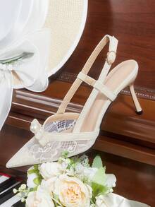 CUCCOO HITCHD 女士尖头搭扣设计时尚高跟鞋，适合日常穿着 - 杏色 - 查看 6