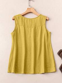 EMERY ROSE Women's Casual Solid Color Round Neck Loose Tank Top, Summer - Yellow - View 2