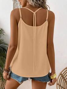 SHEIN LUNE Women's Solid Color Button Design Casual Loose Camisole - Khaki - View 2