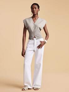 Travachic 女士V领金属单排扣休闲针织上衣，适合度假、春假、派对、海滩、春季、情人节、女士情人节、狂欢节服装等场合，优雅、花卉图案，适合春夏季节、派对、夏季上衣、情人节上衣、婚礼宾客上衣、生日上衣、派对上衣、优雅女士上衣、夏季上衣、狂欢节服装、墨西哥风情波西米亚风女士上衣 - 卡其色 - 查看 7