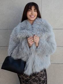 Hitanina Fashionable Solid Color Faux Fur Coat For Autumn/Winter - Grey - View 5