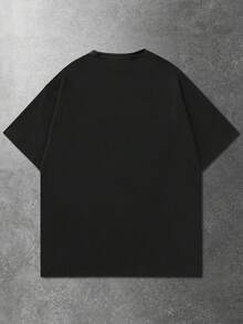 ROMWE MEN Street Life Men's Printed Short Sleeve T-Shirt, Suitable For Everyday Wear In Spring/Summer - Black - View 2