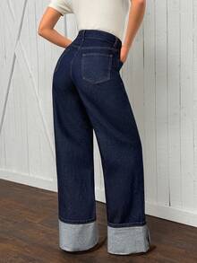 EURMUSE Women Jeans Wide Leg Jeans Woman Flared Jean Tall Jeans Woman - Dark Wash - View 2