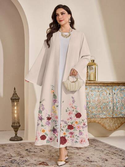 Al Najma Plus Size Arabic Print Modest Long Robe