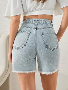 SHEIN 90's A-Line High Rise Mini Summer Denim Woman Short - Light Wash - View 2