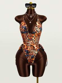 Zestiva Bộ đồ bơi liền thân dành cho nữ size 26SS mùa xuân/hè, gợi cảm và thanh lịch cho kỳ nghỉ biển, khu nghỉ dưỡng trên đảo, họa tiết da báo hoang dã và rực rỡ, cổ chữ V sâu, lưng hở nhiều dây, cắt cao ở chân, áo tắm liền thân. - Màu tím  Violet - Xem 3