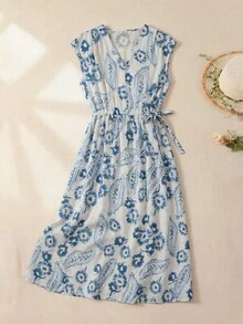 Rusticease 女士时尚扎染印花衬衫裙，春秋季长款女装套装长款衬衫裙休闲连衣裙女士长袖连衣裙 - 彩色 - 查看 2