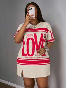 Slaydiva Đầm ngắn tay màu hồng xẻ tà bên hông, dáng suông, cỡ lớn, thích hợp cho kỳ nghỉ xuân sớm, kiểu dáng thường ngày, dành cho người có thân hình đầy đặn. - Màu Hồng Tươi - Xem 5