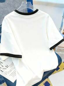 Manfinity Joysei Men's Casual Cherry Letter Print Ringer Short Sleeve T-Shirt, Suitable For Summer Holiday, Daily Commute - Black and White - View 3