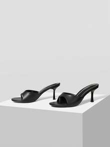 Mnmlis 女士时尚露趾套脚高跟凉鞋，适合日常穿着 - 黑色 - 查看 2