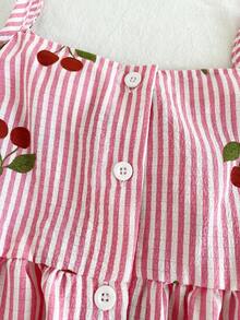 SHEIN Vintaside Kids Girls' Pink Casual Fitted Ruffle Camisole Top & Blue Distressed Denim Shorts 2pcs Set With Plaid Belt, Stylish & Versatile Daily Wear - Pink - View 6