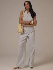 MUSERA Stripe Straight Leg Trousers Spring Summer Cute Cosy Cottage Core Spring Dew Casual - Black and White - View 2