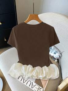 GlowEve Women's Summer Fashion Round Neck Knit Patchwork Bubble Hem T-Shirt - Multicolor - View 2