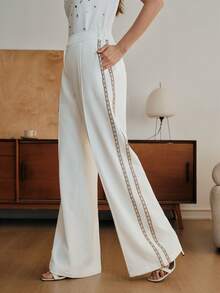 Anewsta Spring New Stylish Intellectual Floral Jacquard Women's Suit Pants - White - View 4