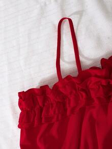 SHEIN Tween Girl Heart Print Ruffle Tie Waist Asymmetric Neck Dress - Red - View 3