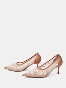 CUCCOO HITCHD Giày cao gót mũi nhọn, gót trung bình dành cho nữ, giày dự tiệc. - Màu Khaki - Xem 3