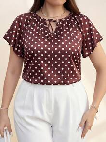 Chikora Áo kiểu nữ cỡ lớn in chấm bi, thắt nơ phía trước, thích hợp cho mùa xuân hè, kiểu dáng thanh lịch cho phái nữ, áo kiểu mùa hè, áo kiểu đi nghỉ mát, áo chấm bi phong cách cổ điển, phù hợp cho nhiều dịp như Halloween, lễ hội, Giáng sinh, công sở. - Cà phê nâu - Xem 3