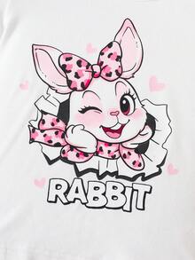 SHEIN 2件套女婴/男女通用婴幼儿0-3岁复活节兔子荷叶边袖上衣和印花裤子套装，夏季 - 彩色 - 查看 4