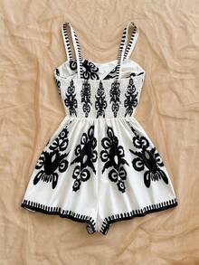 Soleia Women's Vacation Jumpsuit, Pattern Camisole, Placement Print, Beach & Seaside Summer Outfit - Multicolor - View 2