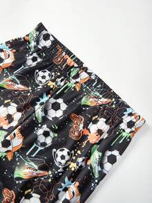 SHEIN 青少年男童荧光印花足球图案撞色打底长袖T恤和长裤套装，紧身睡衣家居服，休闲学院风，舒适实用，面料柔软，适合日常穿着和叠穿，秋冬季 - 彩色 - 查看 4