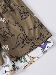 SHEIN 4 Stücke/Set Kleine Jungen Lässig Cartoon Dinosaurier Muster Rundhals Kurzarm T-Shirt und Shorts 2 Stücke Outfit, geeignet für den Sommer - Verschiedenfarbig - Übersicht 5