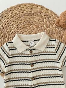 Newborn Baby Boy Cute Striped Short Sleeve Romper, Suitable For Birthday Party, Evening Party, Performance, Wedding, One Month Celebration, Baptism And 1st Birthday Baby Shower - Multicolor - View 4