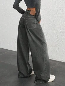 CasuGlow WOMEN WIDE LEG LOW WAIST JEANS Y2K STREET STYLE - Light Grey - View 2