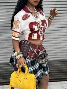 Rovax Camiseta de manga corta holgada y casual con estampado numérico para mujer - Multicolor - Ver 4