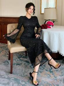 DAZY 春夏蕾丝拼接黑色连衣裙，优雅百搭，适合婚礼、派对、正式场合、通勤等场合。 - 黑色 - 查看 7