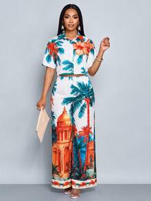 SOLERSUN Sexy And Elegant Beach Vacation Trousers, Coconut Tree Art Vacation Floral Casual Women's Spring And Summer Tropical Luargla Tropical Vacation Woman Clothes Beach 2 Piece Set - Green - View 6