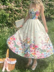 SHEIN MOD Women's Floral Print Mid-Length Dress - Multicolor - View 1