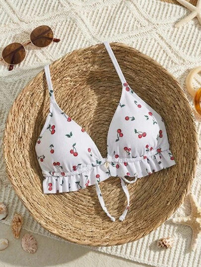 Swim Mod 2026 New Summer Beach Vacation Fruit Print Sweet Minimalist Plus Size Bikini Top