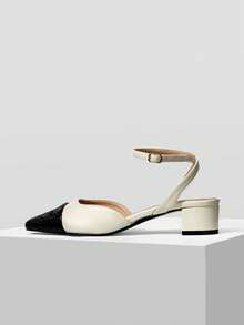 MOTF WOMEN'S CROCODILE EMBOSSED ADJUSTABLE BUCKLE CHUNKY HEEL SLIP-ON PUMPS - Apricot - View 1