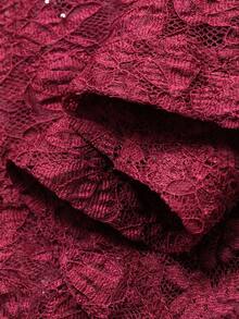 DAZY Women's Elegant Solid Color Lace V-Neck Puff Sleeve Fishtail Midi Dress, Summer Wedding Guest Dress Sundress - Burgundy - View 11
