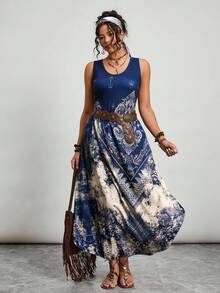 SHEIN LUNE 大码女士休闲无袖连衣裙，佩斯利印花，适合度假 - 彩色 - 查看 6