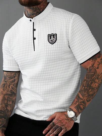 Manfinity CasualCool Men's Contrast Trim Half-Placket Casual Short Sleeve Polo Shirt