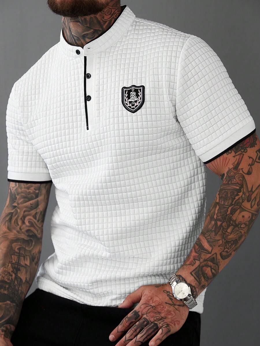 Manfinity CasualCool 男士撞色滚边半开襟休闲短袖Polo衫 - 白色 - 查看 1