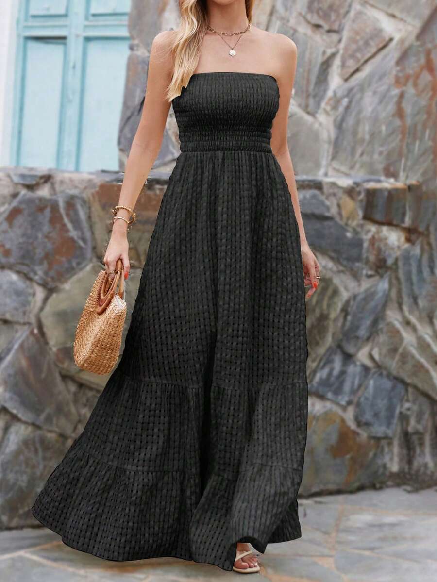 Breezaya Vestido tubo con volantes en el bajo, vestido largo para vacaciones y playa para mujeres - Negro - Ver 1