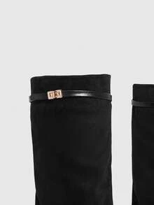 CUCCOO SZL Women's Pointed Toe Buckle Design Fashion High Heel Over-The-Knee Boots Valentine's Day - Black - View 6