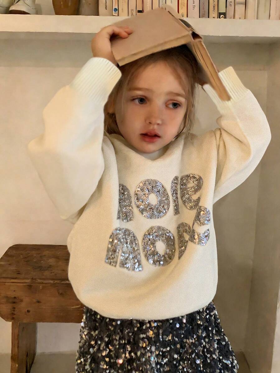 DAZY Girls (Small) Round Neck Korean Style Letter Casual Loose Long Sleeve Sweater - White - View 1