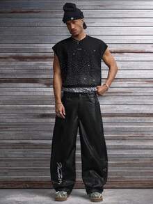 AXEPEAK 男士全印花圆领时尚街头风上衣 - 黑色 - 查看 6