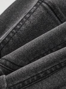 Sweetra Women's Fashionable Washed Rhinestone Embellished Fitted Mini Denim Skirt, Summer - Grey - View 3