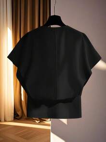 Franclia Áo sơ mi nữ 2 trong 1 chất liệu chiffon phối họa tiết tay cánh dơi, kiểu áo croptop eo cao. - màu đen - Xem 2