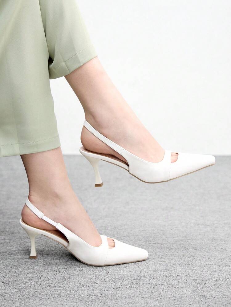 CUCCOO BIZCHIC Women's Outdoor Round Toe Stiletto Heel PU Leather Slip-On Pumps, Fashionable Minimalist Comfortable For Daily, Party, Banquet Spring Shoes