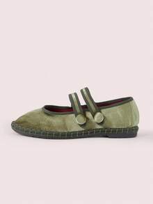 CUCCOO DOLLMOD Women's Casual Versatile Commute Buckle Flats Spring Shoes - Army Green - View 3