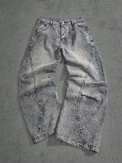 Manfinity ZONE917 男士口袋破洞宽松阔腿休闲牛仔裤