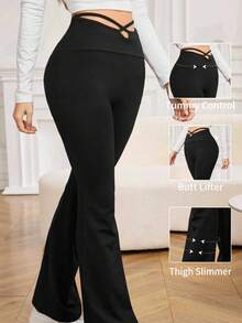 Modelyn Quần legging nữ màu trơn, cạp chéo, dáng xòe thoải mái. - màu đen - Xem 3