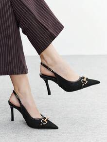 CUCCOO BASICS Casual & Commute Minimalist Pointed Toe Backless Women Pumps Valentine's Day - Black - View 1