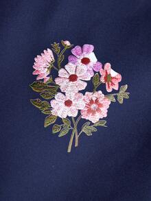 两件套：少女印花泡泡袖衬衫和不对称纽扣裙，舒适的春夏度假装 - 藏蓝色 - 查看 5